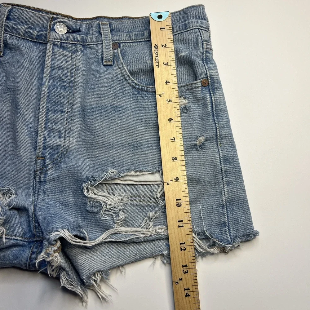 Levi's 501 Cut Off Blue Jean Shorts Women 28 High Rise Button Fly Hipster Summer